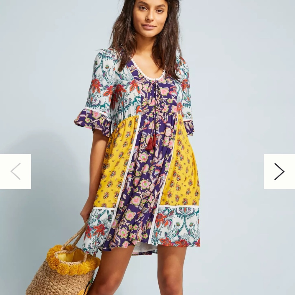 Lilka by Anthropologie Patchwork Trapeze Floral Multicolor Dress